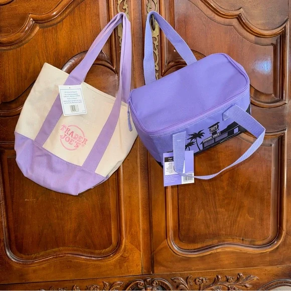 Trader Joe's Purple and Cream Tote Bag Set - Picture 3 of 6